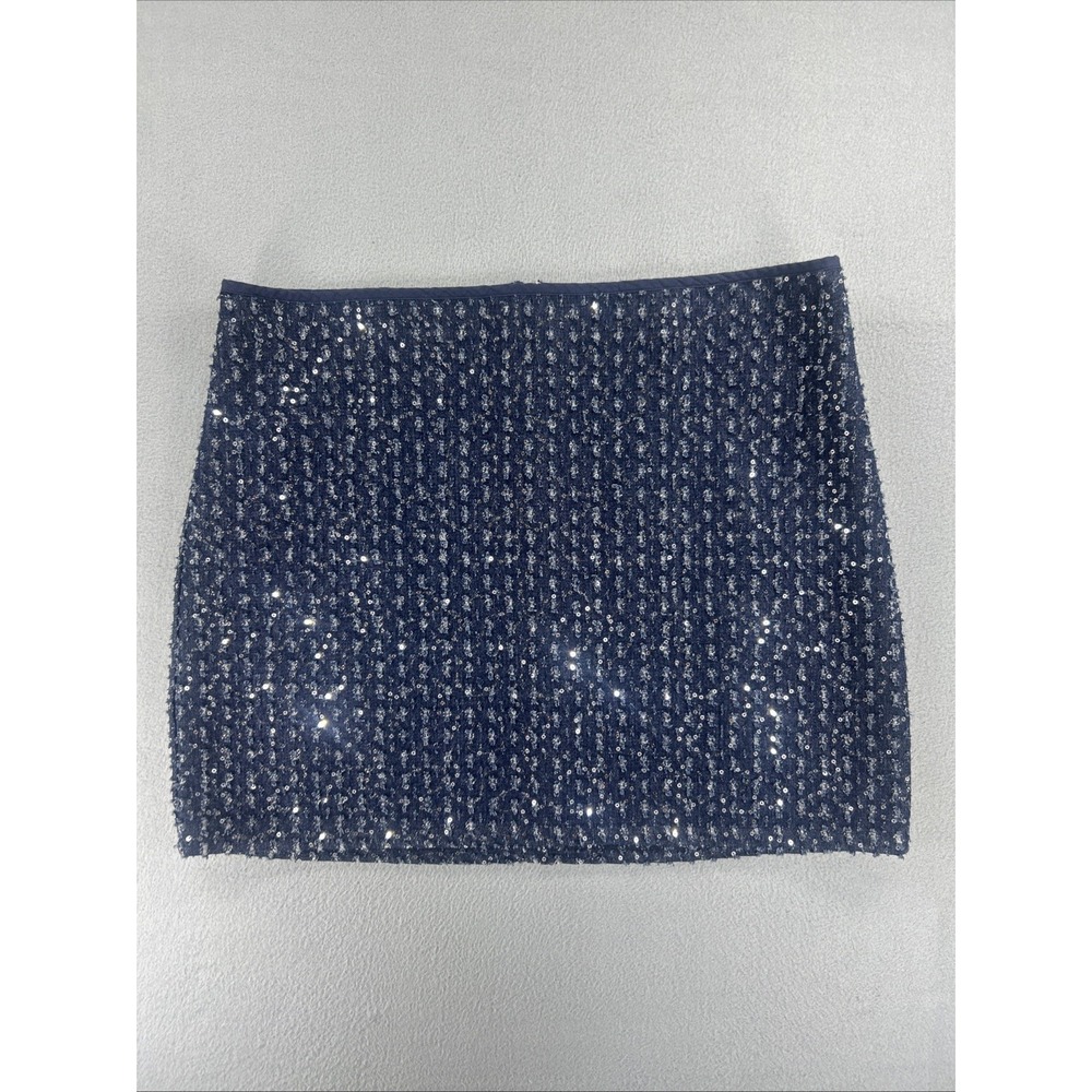 Sunday Addition, Large, Soft Blue Denim Like With Sequins Mini Skirt